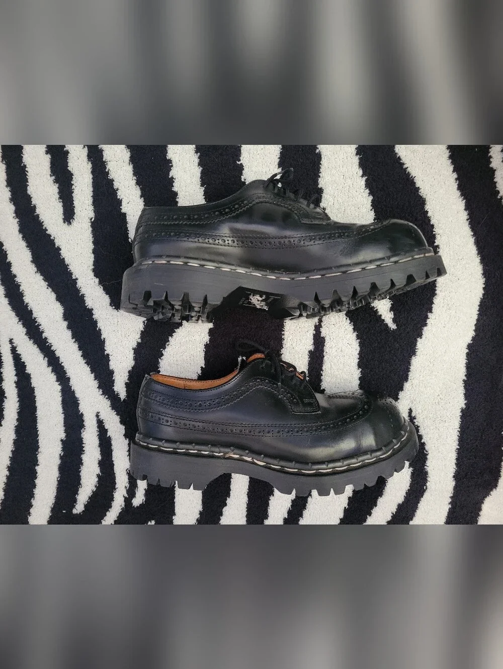 *RARE* Vintage 90s Gripfast MIE Black Leather Steel Toe Brogue Shoes UK 4/US W6